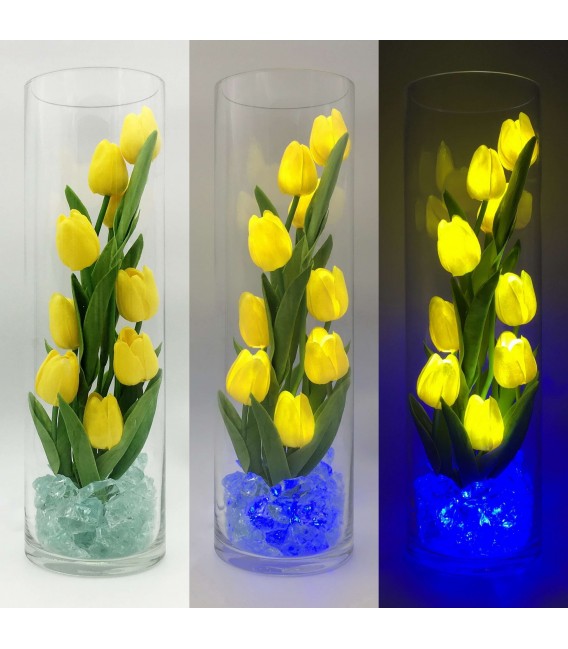 Светильник-цветы LED Spirit (9 жёлтых тюльпанов с синей подсветкой)