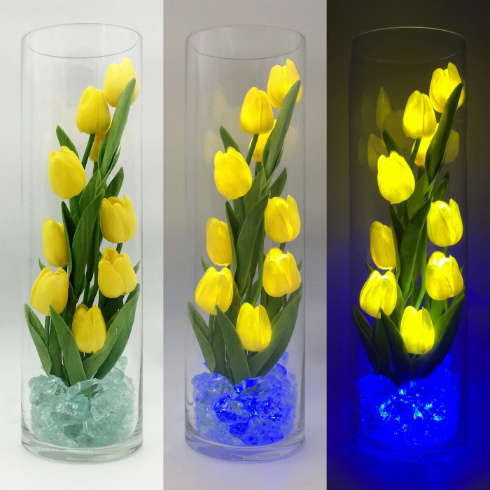Светильник-цветы LED Spirit (9 жёлтых тюльпанов с синей подсветкой)