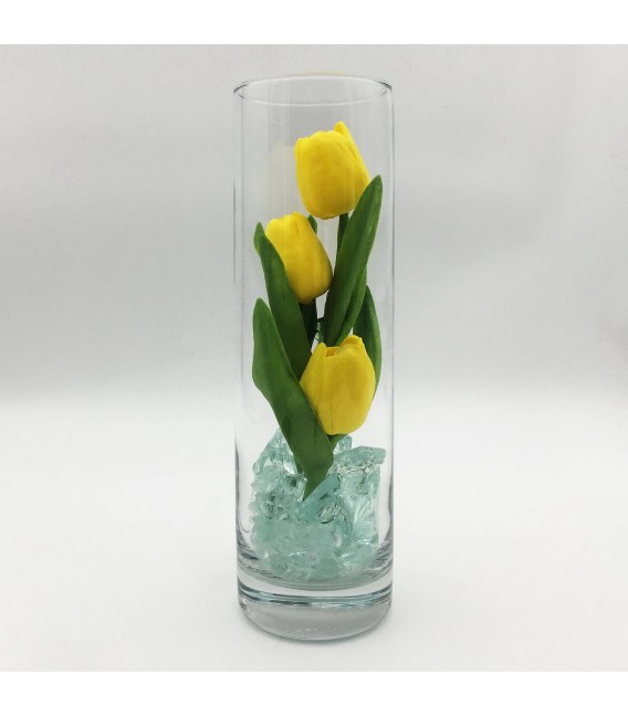 Светильник-цветы LED Florarium (3 жёлтых тюльпана с зелёной подсветкой)