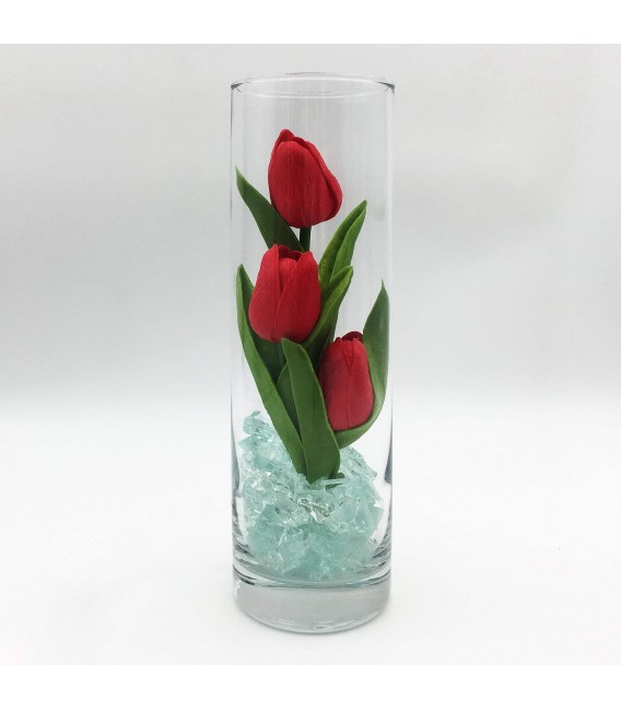 Ночник "Светодиодные цветы" LED Florarium, 3 красных тюльпана с синей подсветкой — Купить по низкой цене в интернет-магазине