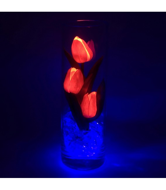 Светильник-цветы LED Florarium (3 красных тюльпана с синей подсветкой)