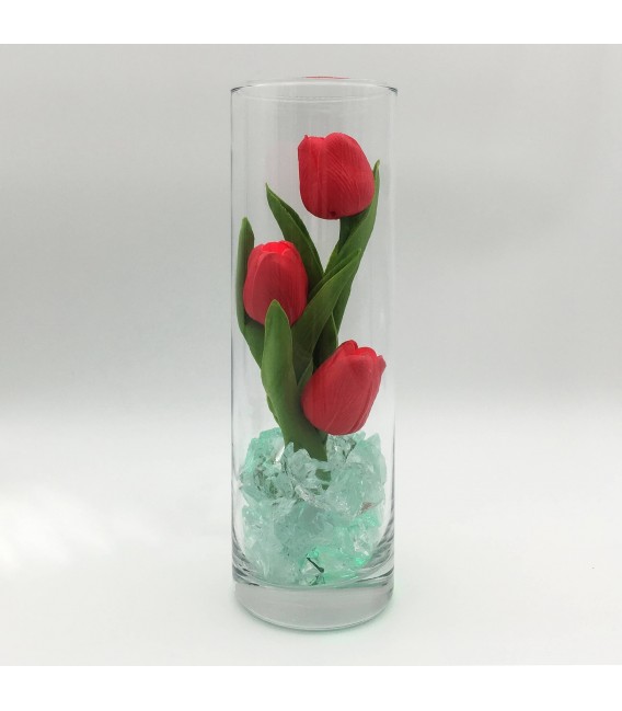 Светильник-цветы LED Florarium (3 красных тюльпана с зелёной подсветкой)