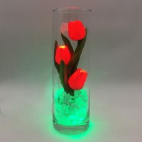 Ночник "Светодиодные цветы" LED Florarium, 3 красных тюльпана с зелёной подсветкой