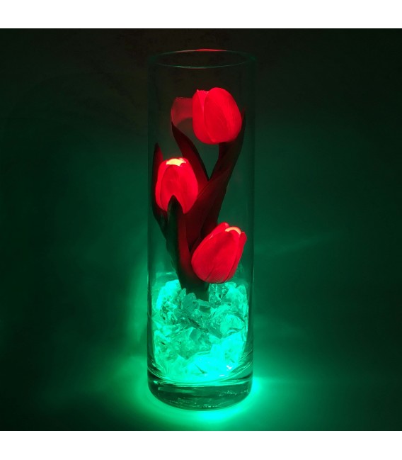 Светильник-цветы LED Florarium (3 красных тюльпана с зелёной подсветкой)