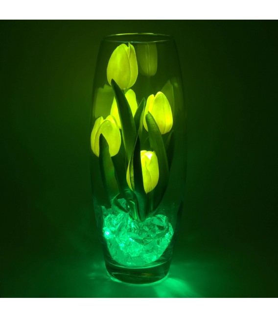 Ночник "Светодиодные цветы" LED Grace, 5 жёлтых тюльпанов с зелёной подсветкой — Купить по низкой цене в интернет-магазине