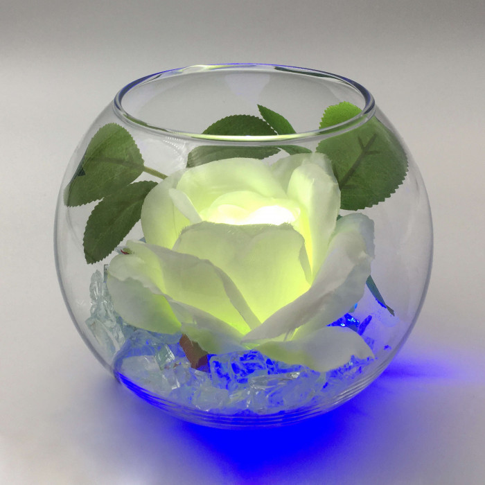 Светильник-цветок LED Secret (жёлтая роза с синей подсветкой)