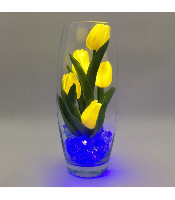 Светильник-цветы LED Grace (5 жёлтых тюльпанов с синей подсветкой)