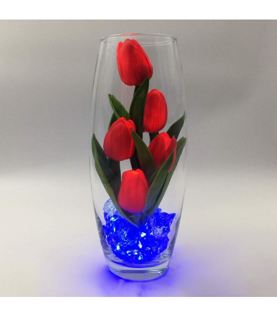 Ночник "Светодиодные цветы" LED Grace, 5 красных тюльпанов с синей подсветкой — Купить по низкой цене в интернет-магазине