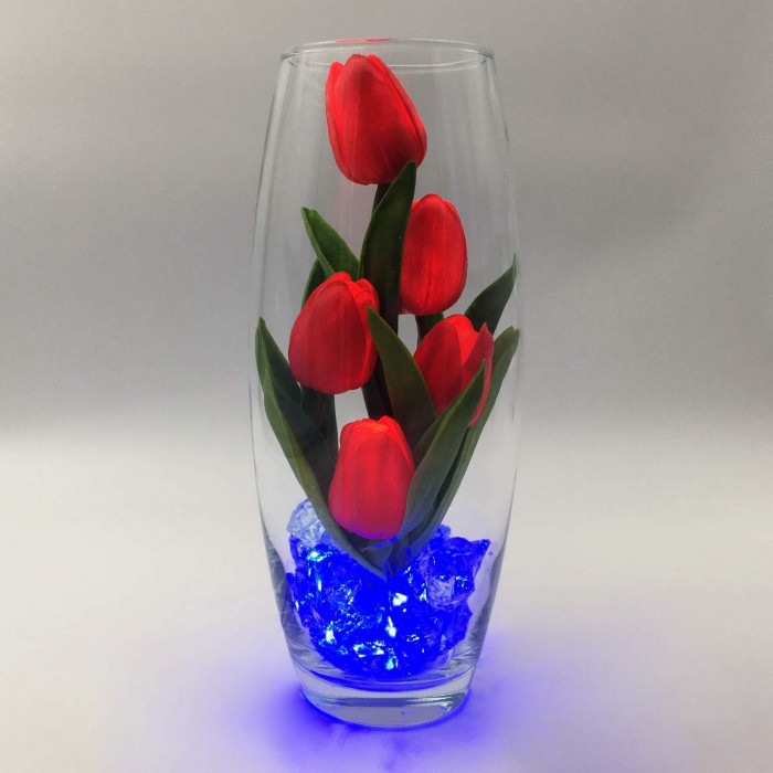 Светильник-цветы LED Grace (5 красных тюльпанов с синей подсветкой)