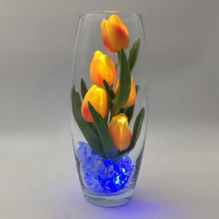 Ночник "Светодиодные цветы" LED Grace, 5 оранжевых тюльпанов с синей подсветкой — Купить по низкой цене в интернет-магазине