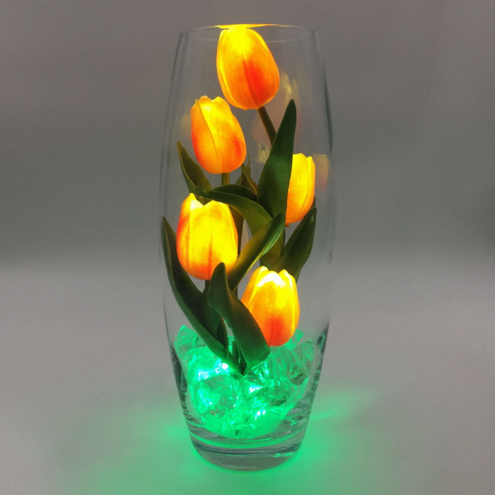 Ночник "Светодиодные цветы" LED Grace, 5 оранжевых тюльпанов с зелёной подсветкой — Купить по низкой цене в интернет-магазине