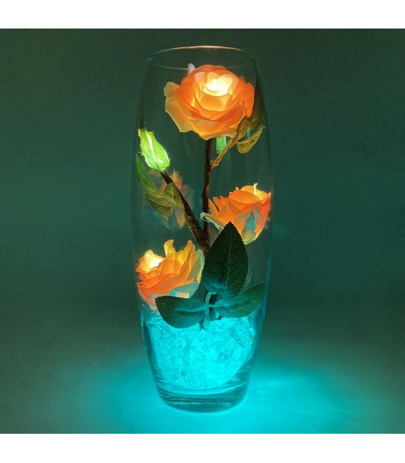 Ночник "Светодиодные цветы" LED Harmony, 5 красно-жёлтых роз с сине-зелёной подсветкой — Купить по низкой цене в