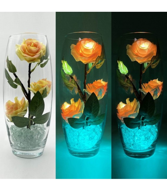 Светильник-цветы LED Harmony (5 красно-жёлтых роз с сине-зелёной подсветкой)