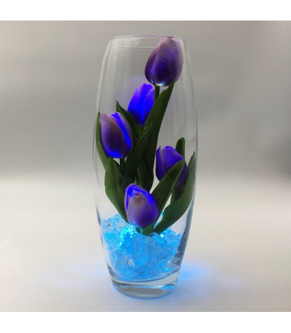 Ночник "Светодиодные цветы" LED Grace, 5 фиолетовых тюльпанов с голубой подсветкой — Купить по низкой цене в интернет-магазине