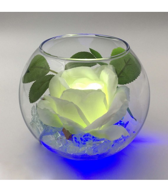 Светильник-цветок LED Secret (белая роза с синей подсветкой)