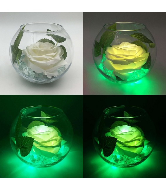 Светильник-цветок LED Secret (белая роза с зелёной подсветкой)