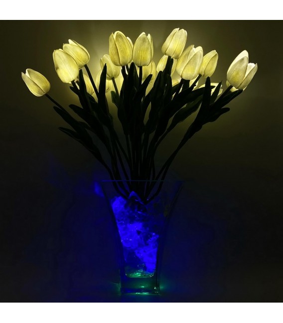 Светильник-букет LED Spring (21 белый тюльпан с синей подсветкой)