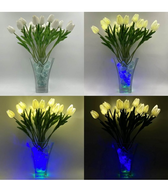 Ночник "Светодиодные цветы" LED Spring, 21 белый тюльпан с синей подсветкой — Купить по низкой цене в интернет-магазине