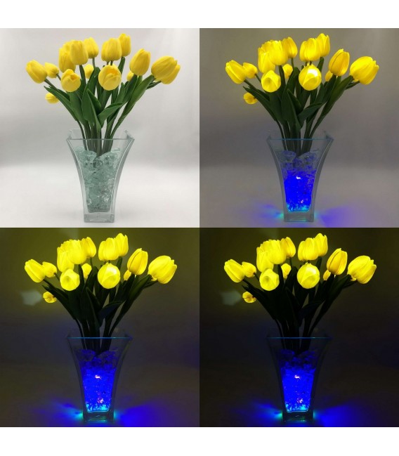 Ночник "Светодиодные цветы" LED Spring, 21 жёлтый тюльпан с синей подсветкой — Купить по низкой цене в интернет-магазине