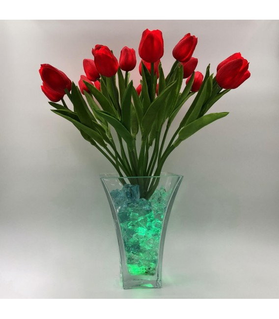 Ночник "Светодиодные цветы" LED Spring, 21 красный тюльпан с сине-зелёной подсветкой — Купить по низкой цене в интернет-магазине