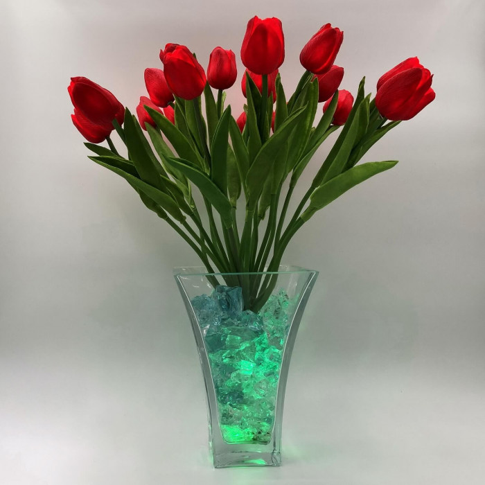 Ночник "Светодиодные цветы" LED Spring, 21 красный тюльпан с сине-зелёной подсветкой — Купить по низкой цене в интернет-магазине