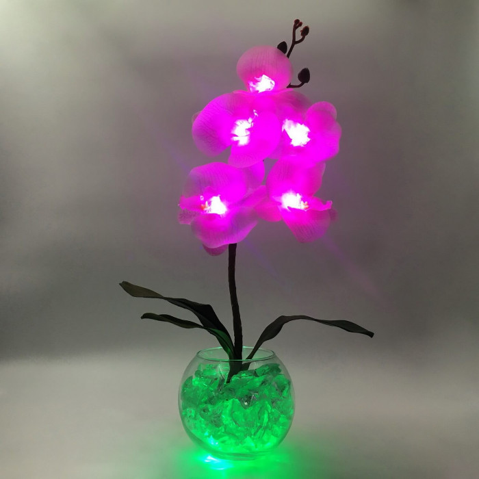Ночник "Светодиодные цветы" LED Provocation, 5 малиновых орхидей с зелёной подсветкой — Купить по низкой цене в