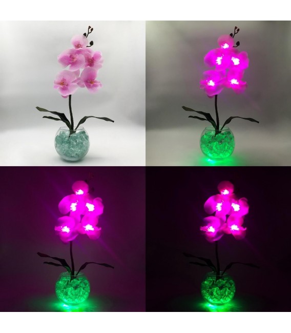Светильник-цветы LED Provocation (5 малиновых орхидей с зелёной подсветкой)