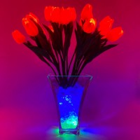 Светильник-букет LED Spring (21 оранжевый тюльпан с сине-зелёной подсветкой)