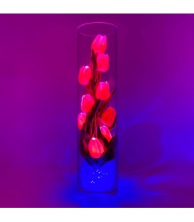 Ночник "Светодиодные цветы" LED Spirit, 9 розовых тюльпанов с синей подсветкой