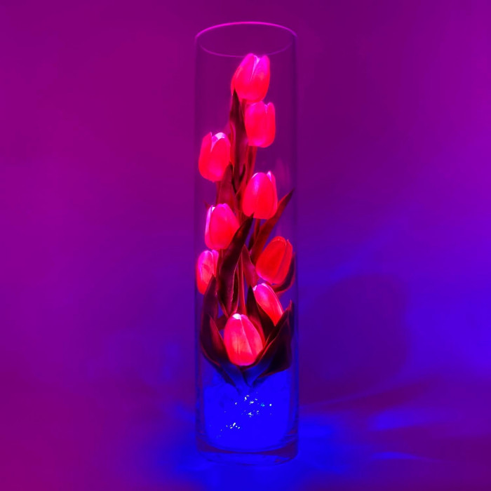 Ночник "Светодиодные цветы" LED Spirit, 9 розовых тюльпанов с синей подсветкой — Купить по низкой цене в интернет-магазине