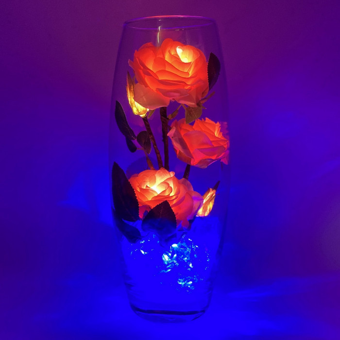 Ночник "Светодиодные цветы" LED Harmony, 5 розовых роз с синей подсветкой — Купить по низкой цене в интернет-магазине