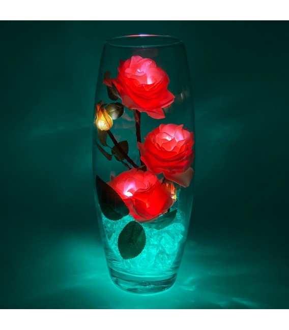 Ночник "Светодиодные цветы" LED Harmony, 5 розовых роз с зелёной подсветкой — Купить по низкой цене в интернет-магазине