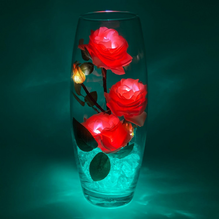 Ночник "Светодиодные цветы" LED Harmony, 5 розовых роз с зелёной подсветкой — Купить по низкой цене в интернет-магазине