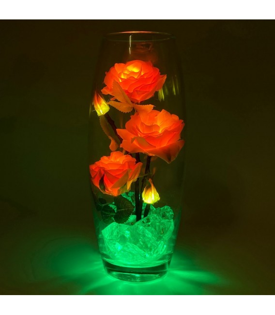 Ночник "Светодиодные цветы" LED Harmony, 5 жёлтых роз с зелёной подсветкой — Купить по низкой цене в интернет-магазине