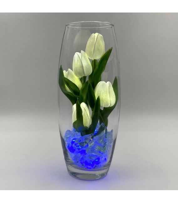 Светильник-цветы LED Grace (5 белых тюльпанов с синей подсветкой)