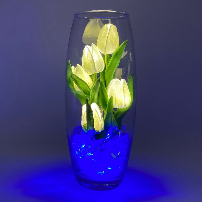 Светильник-цветы LED Grace (5 белых тюльпанов с синей подсветкой)