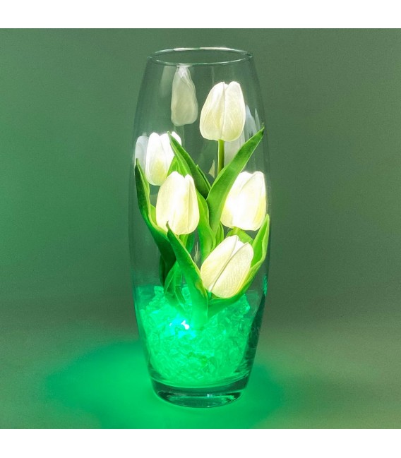 Светильник-цветы LED Grace (5 белых тюльпанов с зелёной подсветкой)