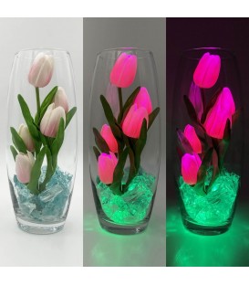 Ночник "Светодиодные цветы" LED Grace, 5 розовых тюльпанов с зелёной подсветкой — Купить по низкой цене в интернет-магазине