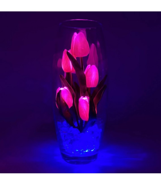 Светильник-цветы LED Grace (5 розовых тюльпанов с синей подсветкой)