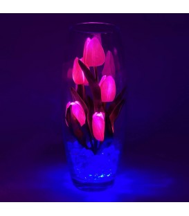 Ночник "Светодиодные цветы" LED Grace, 5 розовых тюльпанов с синей подсветкой