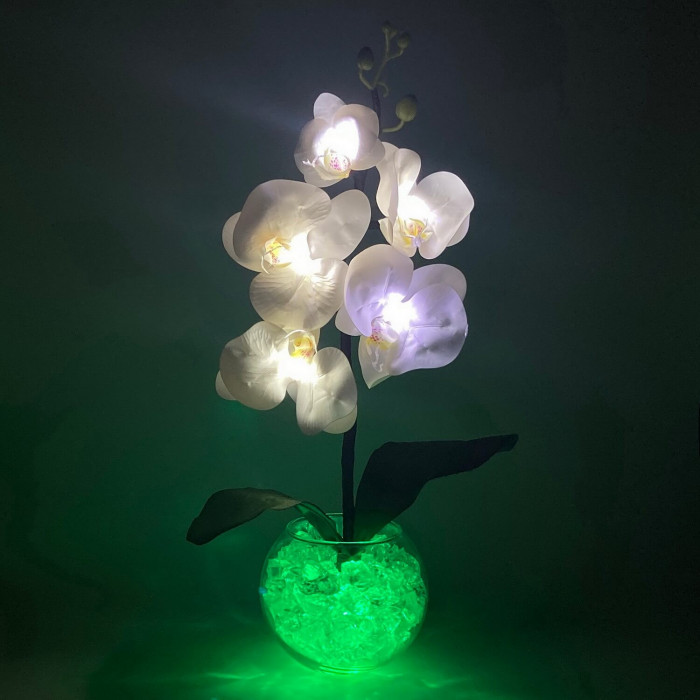 Ночник "Светодиодные цветы" LED Provocation, 5 белых орхидей с зелёной подсветкой — Купить по низкой цене в интернет-магазине