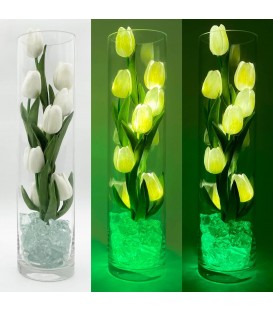 Ночник "Светодиодные цветы" LED Spirit, 9 белых тюльпанов с зелёной подсветкой — Купить по низкой цене в интернет-магазине