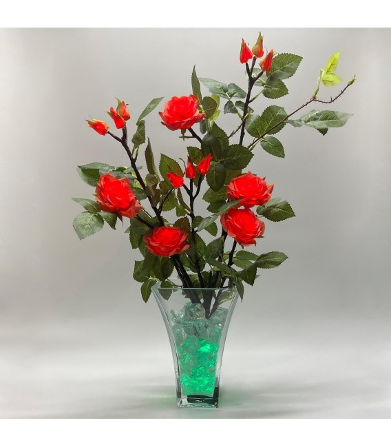 Светильник-букет LED Dream (красные розы с зелёной подсветкой)