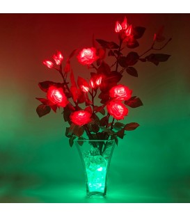 Светильник-букет LED Dream (красные розы с зелёной подсветкой)