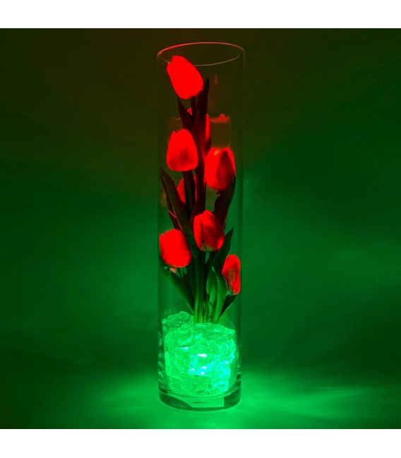 Светильник-цветы LED Spirit (9 красных тюльпанов с зелёной подсветкой)