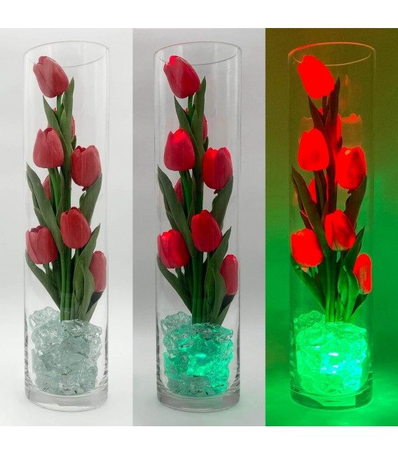 Светильник-цветы LED Spirit (9 красных тюльпанов с зелёной подсветкой)